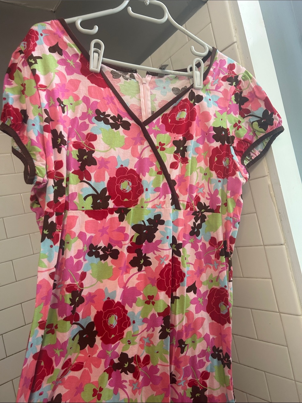 Hanna Andersson Pink Floral Dress with Brown Trim